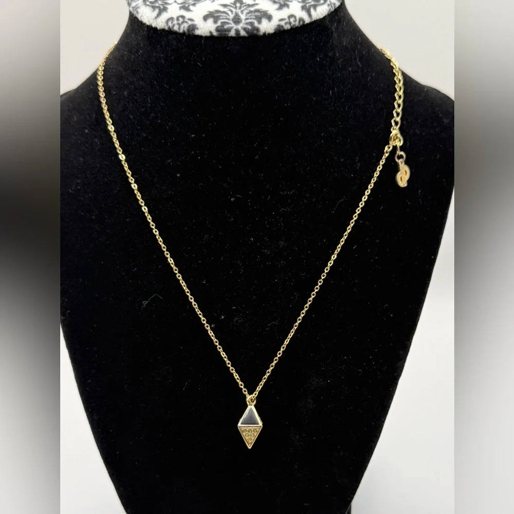 Vintage Dior Gold rhinestones, and black Triangle Pendant with chain Necklace - Picture 11 of 12